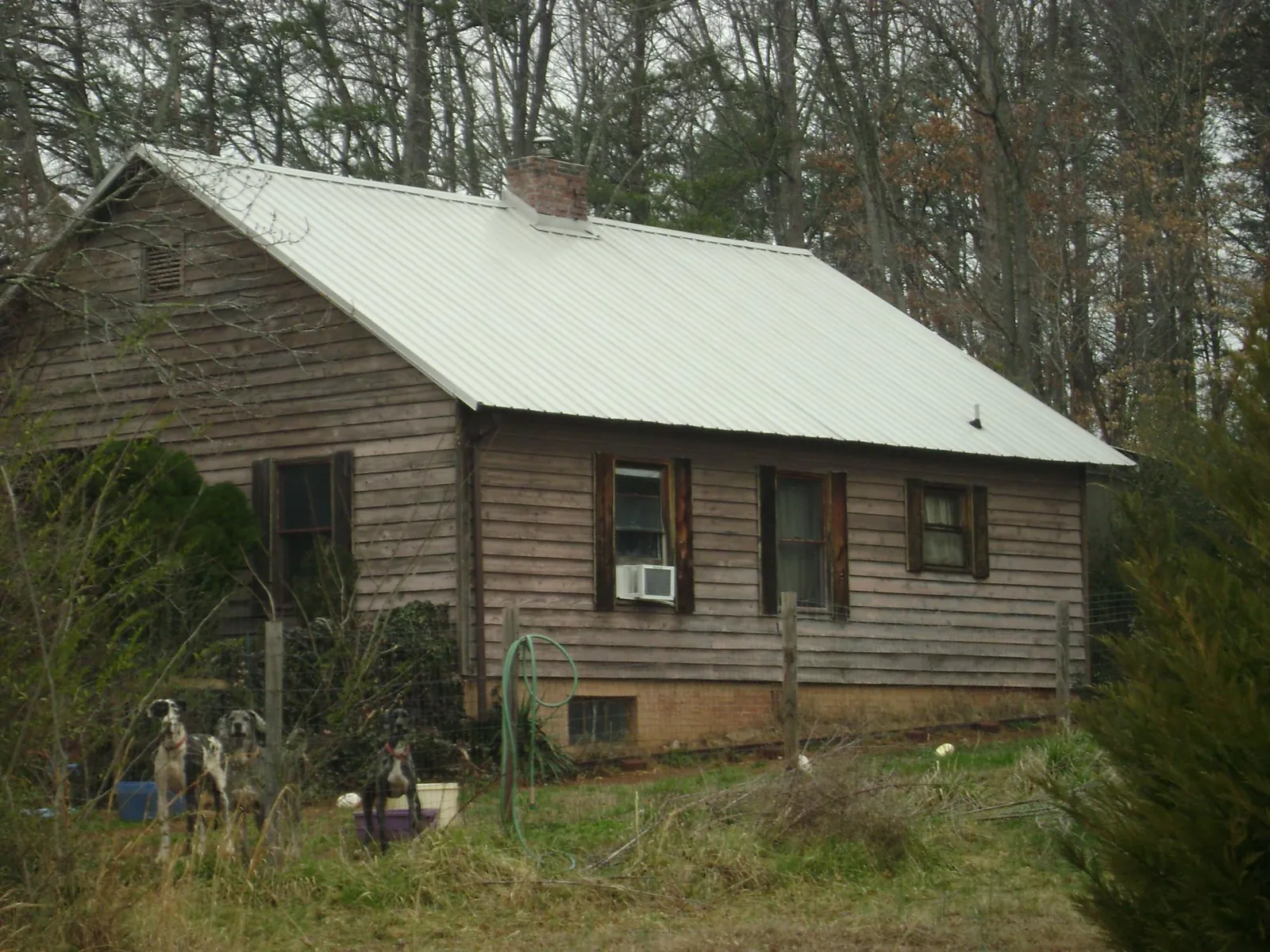 White metal roof on an old wood sided farmhouse, from a Asphalt Shingle Roof Repair job in Milledgeville
